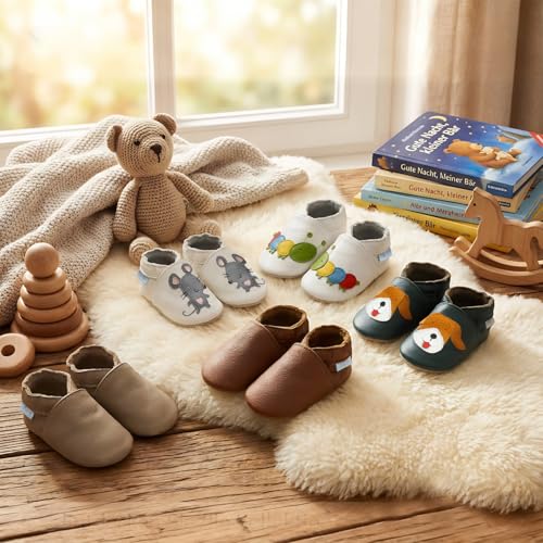 Basrakids Leather Baby Shoes Boys Girls Moccasins Infant Toddler Slippers Soft Sole Anti-Slip Baby Walking Crib Shoes