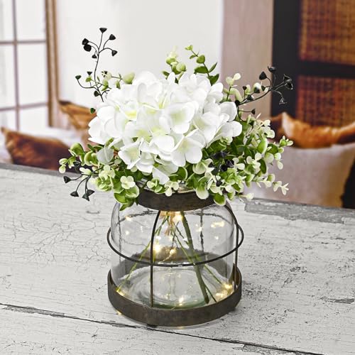 Farmhouse Glass Lantern Vase Vintage Flower Vases with Plants Hydrangea Lights Rustic Floral Arrangement Centerpieces Home...