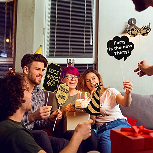 Adult 40th Birthday Photo Booth Props(41Pcs) for Her Him Cheers to 40 Years Birthday Party, Gold and Red Decorations,40th ...