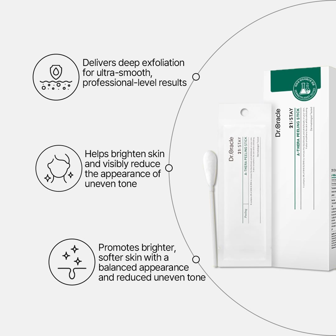 DR.ORACLE 21 Stay A-Thera Peeling Stick for Sensitive Skin - AHA, BHA, Tea Tree Oil, Exfoliating Swabs for Blackheads, Whitehead