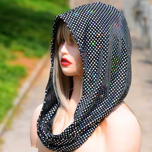 Bazeen sequin unisex rave hood/festival outfit/hood, sparkly bandana Rave Accessories, Rave Gear
