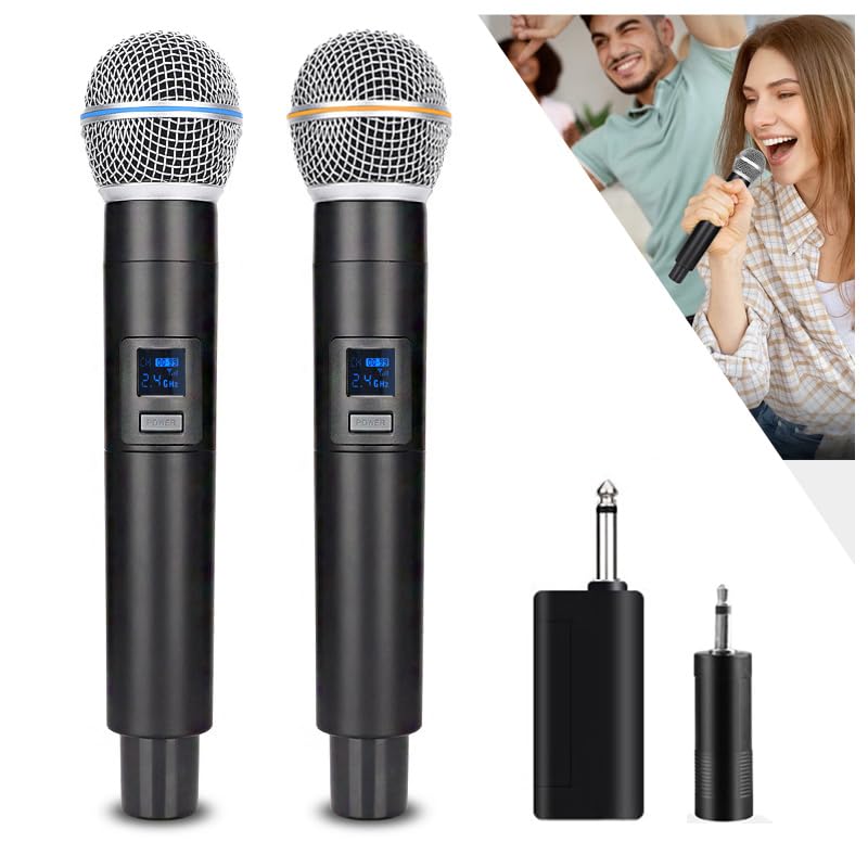 HUACAM 2.4G Wireless Microphone,Dual Microphones for Karaoke, Wireless Dynamic Microphone with Rechargeable Receiver,Plug and Pl