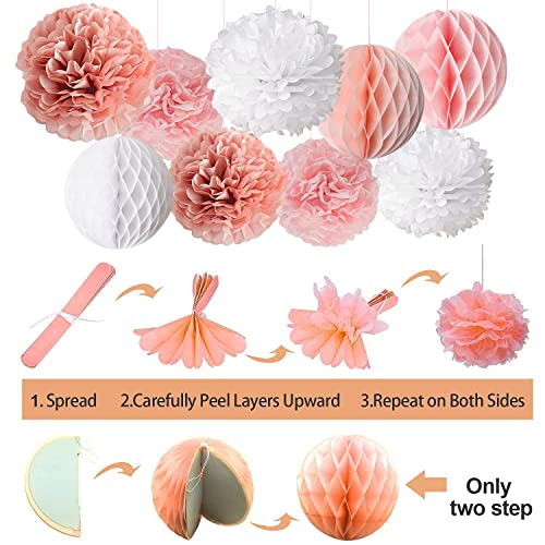 Upgraded Rose Gold Pink Party Decorations with Happy Birthday Banner, Curtains, Butterfly Wall, Circle Dots Garland, Tissu...