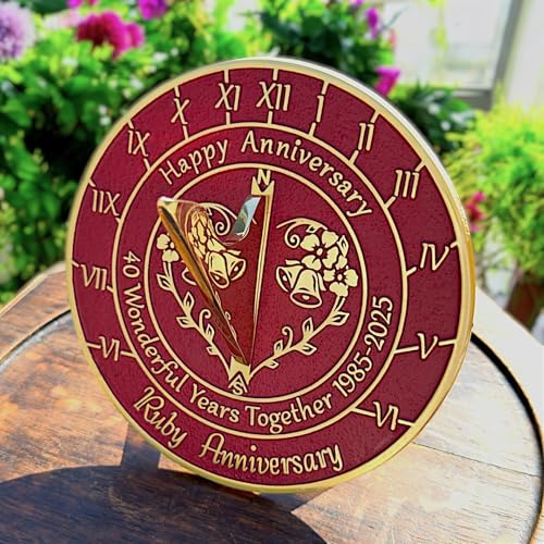 Anniversary Sundial Gift for 40th Ruby Wedding Anniversary in 2025 - Recycled Metal Home Decor Or Garden Present Idea - Handmade in UK for Him, Her Parents Or Couples 40 Year Celebration