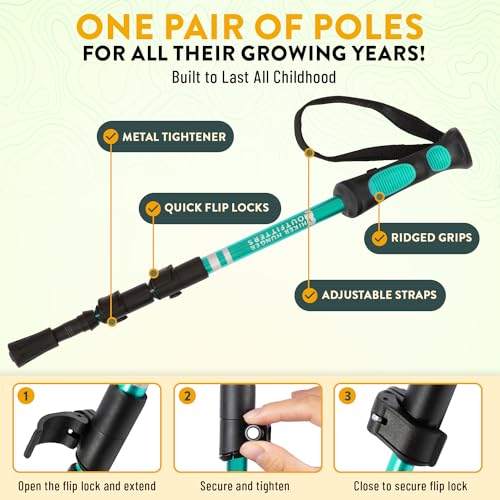 Lightweight Collapsible Trekking Poles for Kids (Teal) & Carbon Fiber Aluminum Walking Sticks with Cork Grips (Black) with...