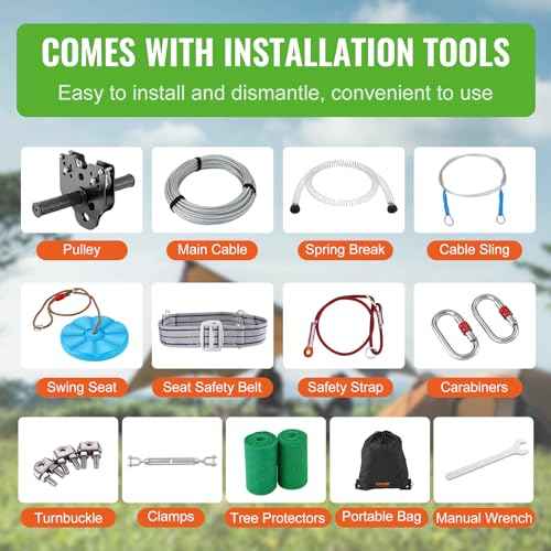 VEVOR Zip line Kits for Backyard£¬80ft Zip line Kit for Kids and Adult Up to 330 lb, Included Swing Seat, Ziplines Brake, and Steel Trolley, Outdoor Playground Equipment