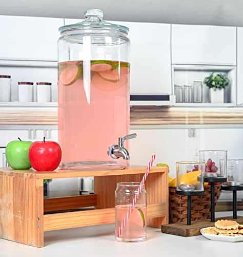 2 Gallon Beverage Dispenser with Stainless Steel Spigot + Marker & Chalkboard 100% Leakproof Glass Drink Dispenser for Par...