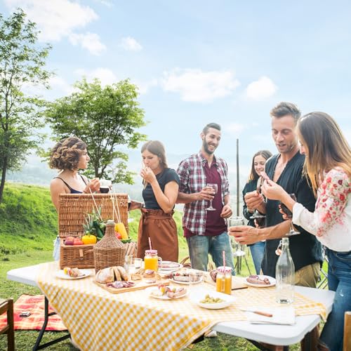 VINGLI 6 Foot Plastic Folding Table Portable Long Table for Indoor Outdoor Use Rectangular with Carrying Handle, Smooth HD...
