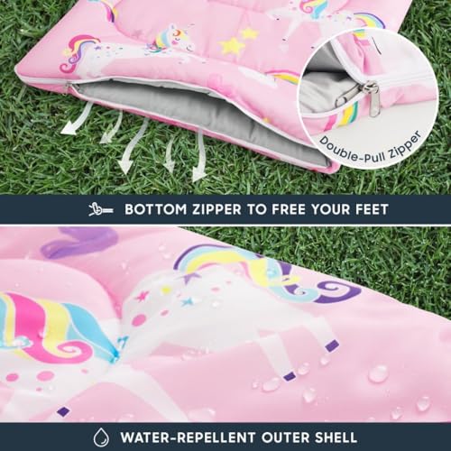 Wake In Cloud - Kids Sleeping Bag for Girls Toddlers, Camping in Warm Cold Weather, Backpacking Lightweight Compact Outdoo...