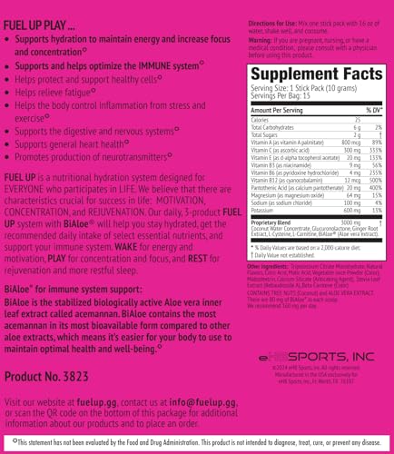 Fuel Up Play Electrolyte Powder with BiAloe® | Hydration + Focus Formula | Sugar Free | 15 Single-Serve Stick Packs | Frui...