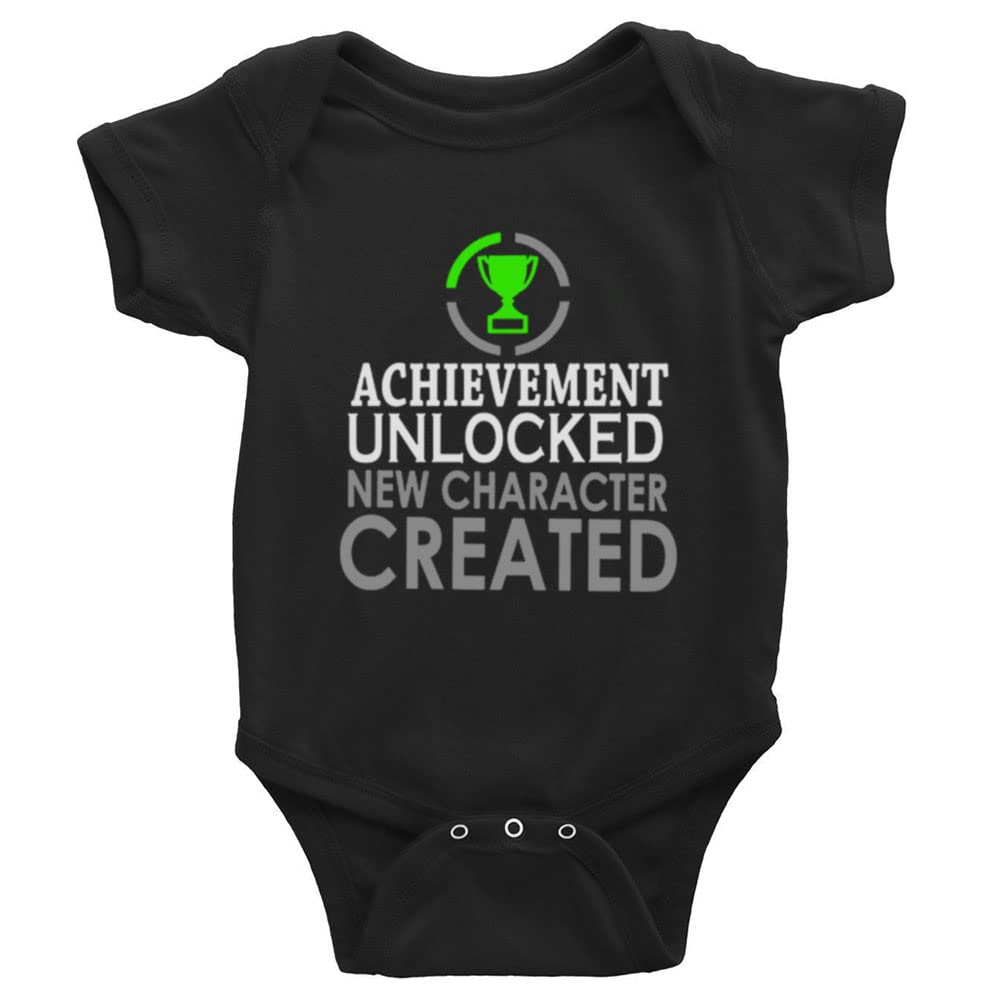 Achievement Unlocked New Character Created Baby Bodysuit Short Sleeve Rompers for Girls Boys D-Black