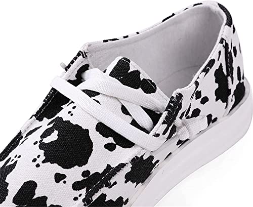 RACHAPE Cow Print Shoes Canvas Sneakers for Women Slip-Ons Flats Ladies Loafers