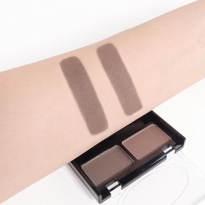Eye Brow Powder for Women, Medium Brown Eyebrow Powder Kit with Double-ended Eyebrow Brush, Long-Lasting Waterproof Two Colors, Purse-Friendly Compact, Cruelty Free (Medium Brown+Brown 2Pcs)