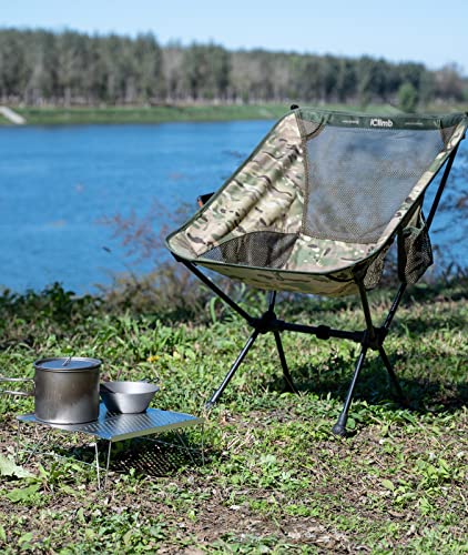 iClimb 1 Low Folding Chair and 1 Solo Mini Folding Table Bundle, Ultralight Compact for Adults Outdoor Backpacking Camping...