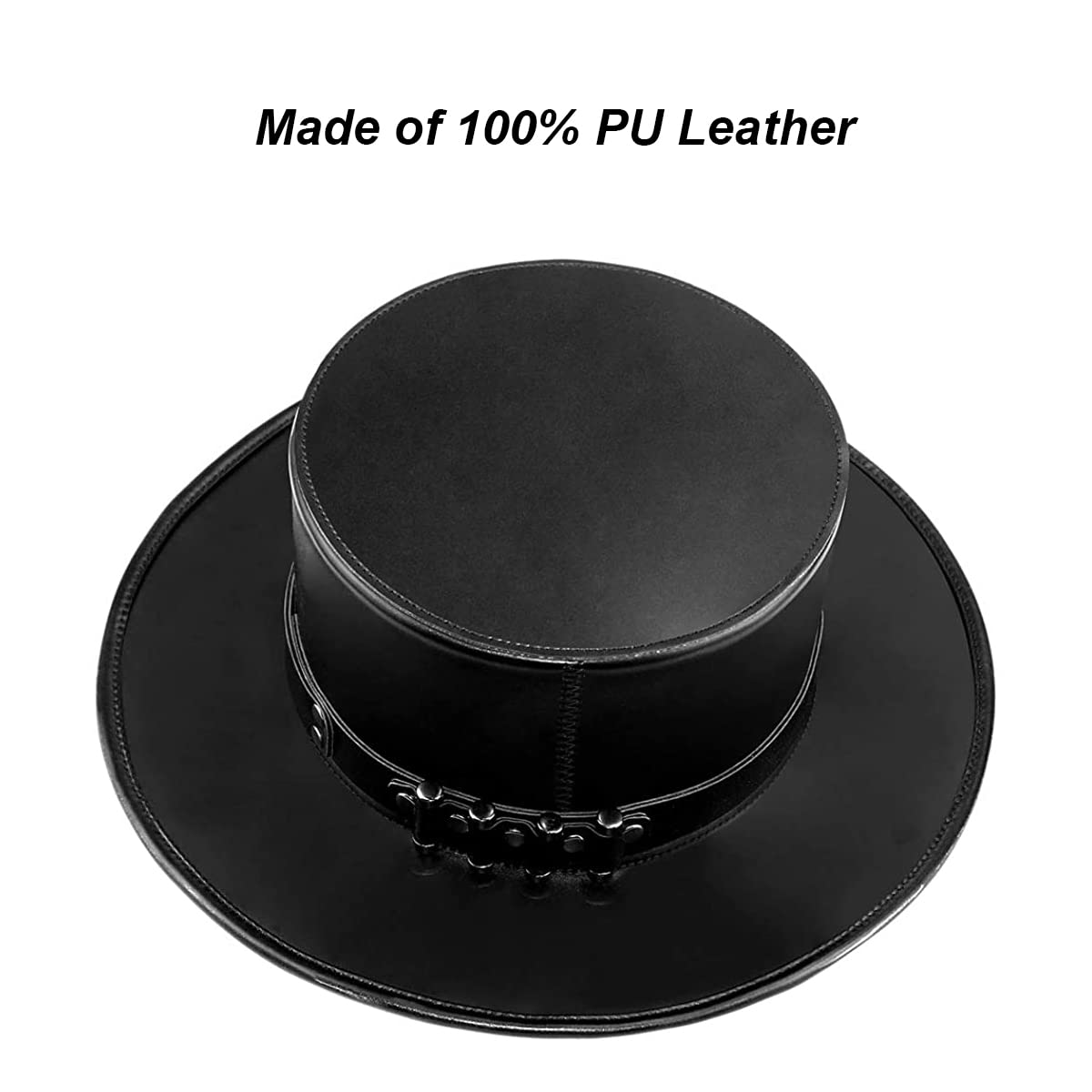 Azurtis Black Leather Plague Doctor Hat Vintage Flat Top Dress Up Hat Steampunk Halloween Top Hat