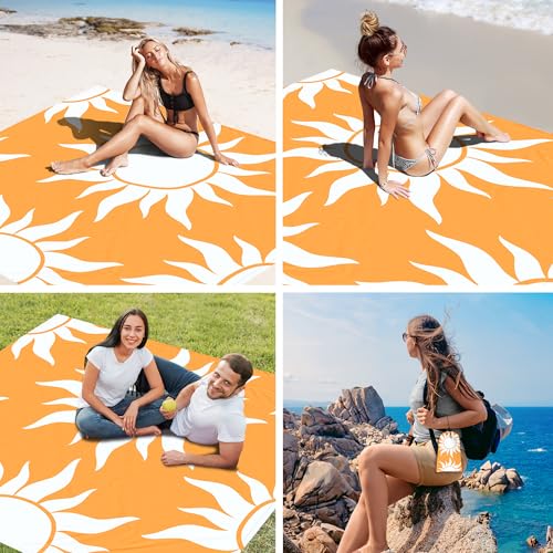Large Beach Blanket Waterproof Sandproof, 9×10 FT Beach Mat Sand Free for 2-8 Adult with Stakes and Sand Pocket, Foldable ...