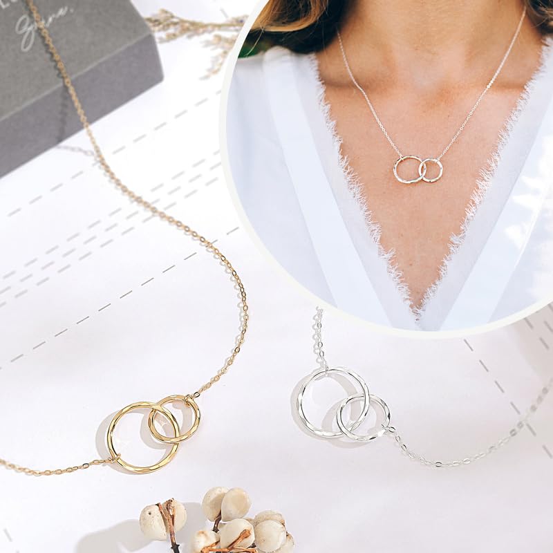 HOPE LOVE SHINE Best Friend Gift for Women - Unbiological Sister Friendship Necklace, Jewelry 16+2", Sterling Silver, 2 Interlocking Rings