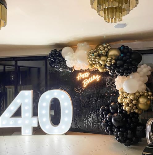 Black and Gold Balloon Arch Kit, ADOINBY 140Pcs Black White Metallic Gold Confetti Latex Balloons 18 12 10 5 Inch Differen...
