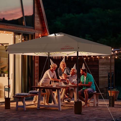 10x10 Pop Up Canopy with Sidewalls, Easy Up Canopy Tent, Heavy Duty Tents for Parties, One Person Set Up Event Tent, White