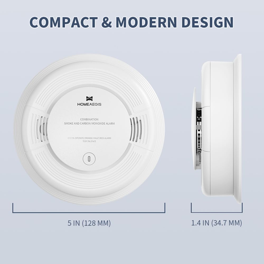 HOMEAEGIS Smoke and Carbon Monoxide Alarm, 10-Year Battery, 3-Pack