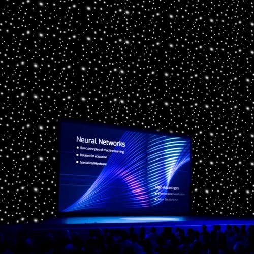 HUASSION LED Stage Star Backdrop, 13.1 * 13.1ft Foldable Velvet LED Stage Backdrop w/ DMX512 Remote Control, White Star Li...