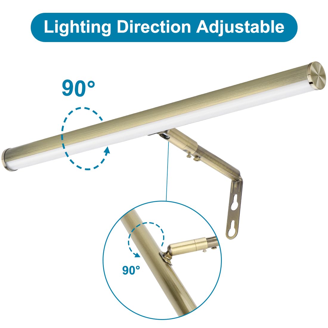 Xbuyee LED Picture Lights for Paintings Plug in, 16inch 6W Adjustable Art Light Gallery Wall Light for Display Art Work, Antique Brass Finish, CRI90+, 3000K Warm White