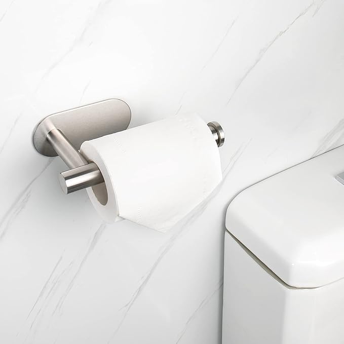 NearMoon Toilet Paper Holder Self Adhesive, Premium Thicken SUS304 Stainless Steel Rustproof Adhesive Toilet Roll Holder no Drilling for Bathroom, Kitchen, Washroom (1 Pack, Brushed Nickel)