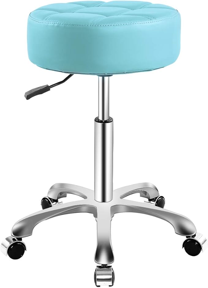 Ainilaily Rolling Adjustable Stool with Wheels for Work Medical Tattoo Salon Office,Swivel Desk Esthetician Hydraulic Stool Chair (Cyan)