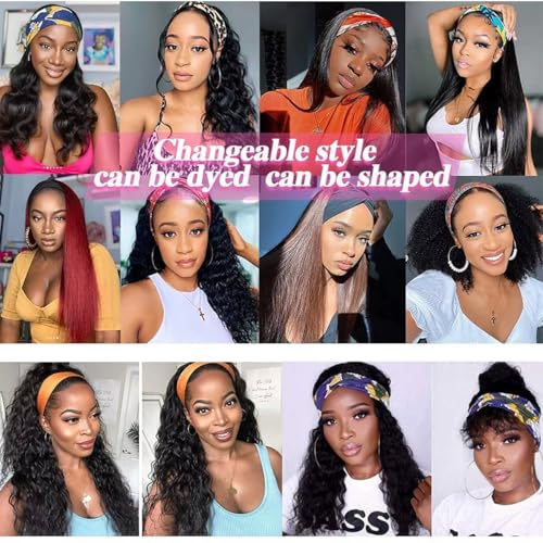 Headband Wig Human Hair Deep Wave 24 Inch Headband Wigs for Black Women Glueless Wear and Go Machine Made Curly Human Hair Headband Wigs