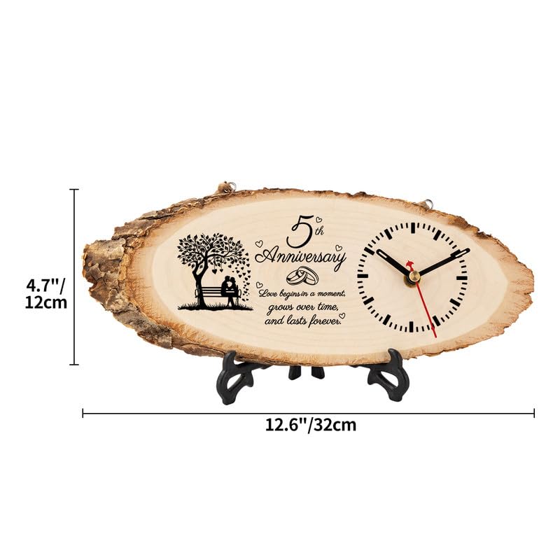 BeauGift 5 Year Anniversary Marriage Gifts for Her Him Men Women, 5th Anniversary Unique Gifts for Husband Wife, 5 Year Anniversary Wedding Gifts for Couple Wooden Clock