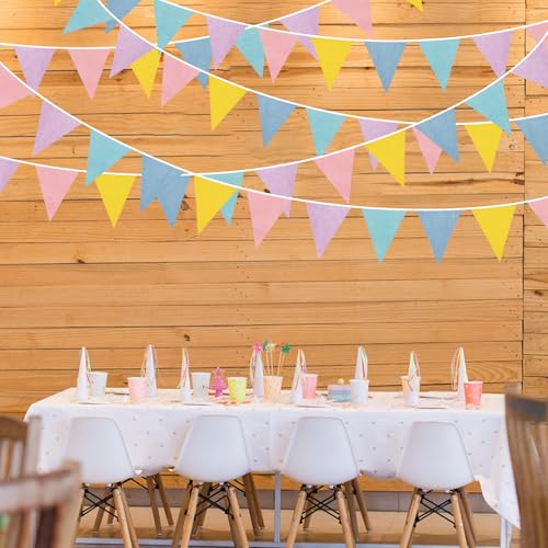 46Ft Pastel Party Decorations Macaron Burlap Banner Triangle Pennant Flag Macaron Linen Bunting Garland Streamers for Vint...
