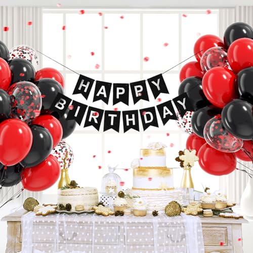 Red and Black Balloons, 60pcs 12inch Black Red Confetti Balloons for Graduation Wedding New Year Eve Birthday Party Decora...