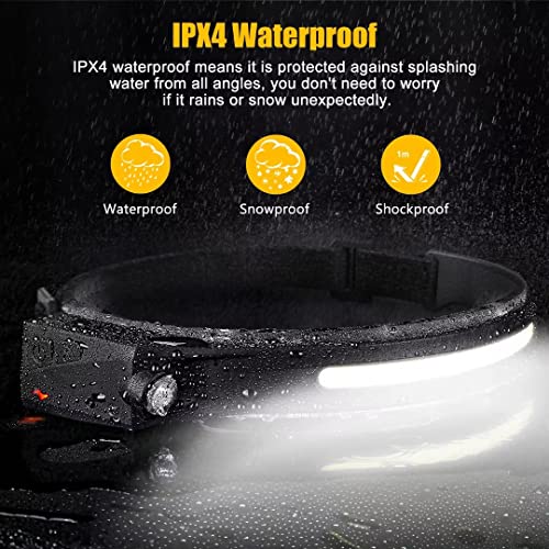 Headlamp Rechargeable, 230° Wide Beam Head Lamp LED with Motion Sensor for Adults - Camping Accessories Gear, Waterproof H...