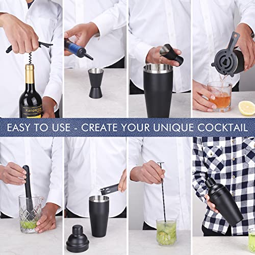 JNWINOG 12Pcs-Cocktail Shaker Set Stainless Steel Bartending Kit 18.6oz Cocktail Bar Set Cocktail Mix Drink Making Kit Pro...