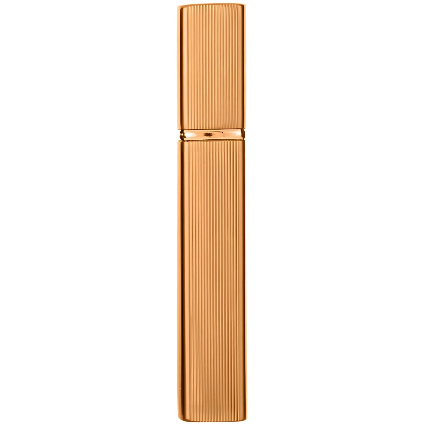 0.4 oz Refillable Travel Perfume Atomizer, 12 ml Mini Perfume Bottle, Gold Aluminum Shell with Vertical Stripes, Leak-Proof Design, Ideal for Handbags and Travel, 0.77×4.6"
