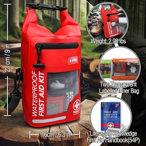 250 PCS Waterproof First Aid Kit, Roll Top Reflective Boat Dry Bag Bug Out Bags, Emergency Medical Kit Ideal for Boating, ...