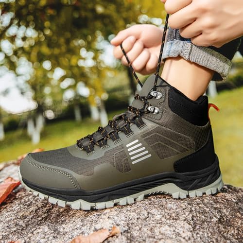 ABXOX Men's Waterproof Hiking Boots - Lightweight Mid Ankle Lace Up, Non-Slip, Sand-Proof Trekking Shoes, Comfortable Rugg...