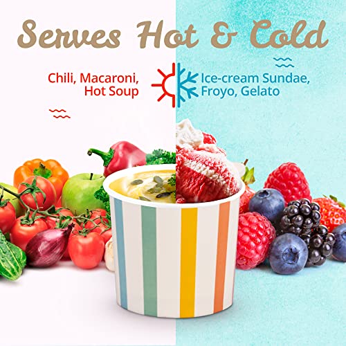MATICAN Paper Ice Cream Cups, 50-Count 11-Oz Disposable Dessert Bowls for Hot or Cold Food, 11-Ounce Party Supplies Treat ...