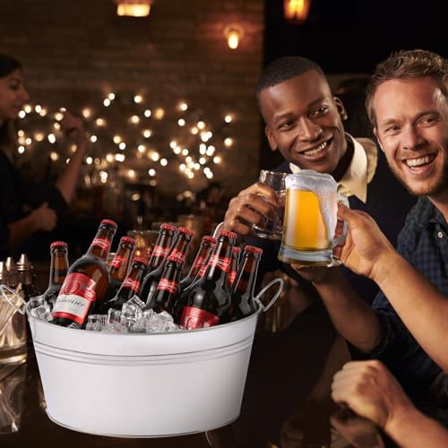 2pcs Galvanized Ice Buckets, 7.2 Gallon Large Galvanized Tub with Carry Handles, Ice Bucket for Parties, Mimosa Bars, Beve...