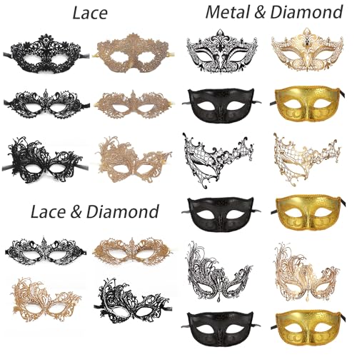 TFTSR Masquerade Masks for Women & Men - Mardi Gras & Venetian Dress Masks in Black & Gold Lace