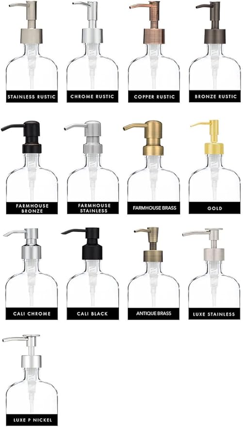 Rail19 French Vessel Glass Soap Dispenser with Metal Pump - Refillable Hand Soap, Lotion & Sanitizer for Sinks and Small Countertops, 8.5oz (Antique Brass)