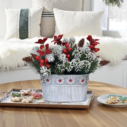 Christmas Centerpiece Table Decorations Artificial Norfolk Pine Branches with Poinsettia Flowers, Pine Cones & Berries in ...