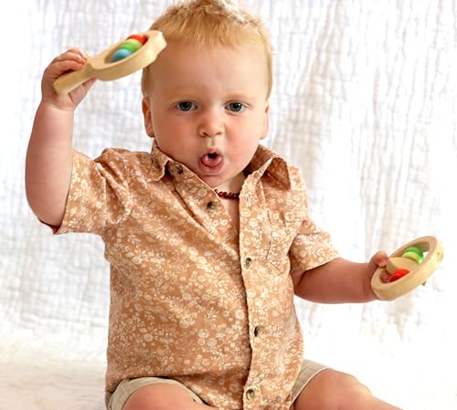 Adventure Awaits! Wooden Fish Colorful Bead Rattle Set, Baby Teething Toy 2 Pack, Educational Toy for Toddlers & Preschool...