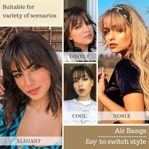 ORIGEN Clip in Bangs Real Human Hair Clip on Wispy Bangs Fringe with Temples Hairpieces Fake Front Bangs Extensions for Women Jet Black Color