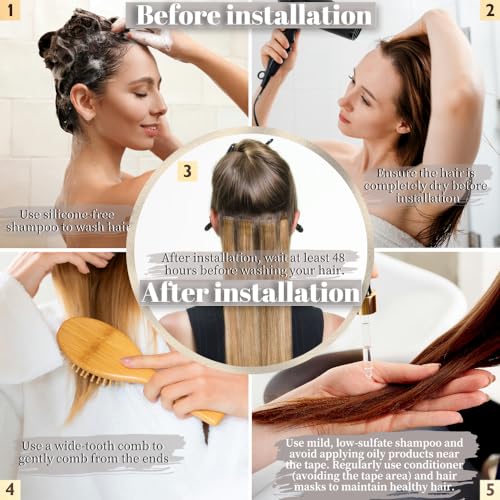 Tape in Hair Extensions Human Hair 24 Inch Balayage Medium Brown Mixed Dark Blonde Double Sided Tape for Skin Weft Hair Extension Invisible Tape in Hair Extensions Straight 20pcs (10/10/22#,24 Inch)