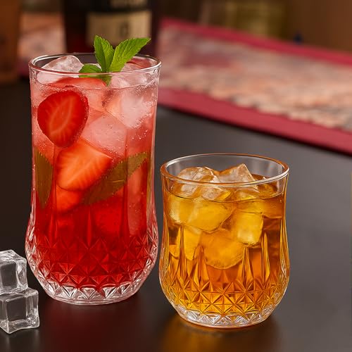 Ruckae Drinking Glasses Set of 8,11 oz and 7 oz Kitchen Water Glass Cups Set,Clear Curvature Glassware Dishwasher Safe,Mix...