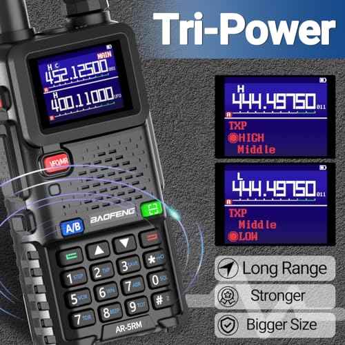BAOFENG Ham Radio 5RM 10W High Power Long Range Handheld AR-5RM Two Way Radio NOAA Weather Receiver Rechargeable Walkie Talkies K5PLUS DTMF Copy Frequency NOAA 999CH with USB Charging 771 Antenna