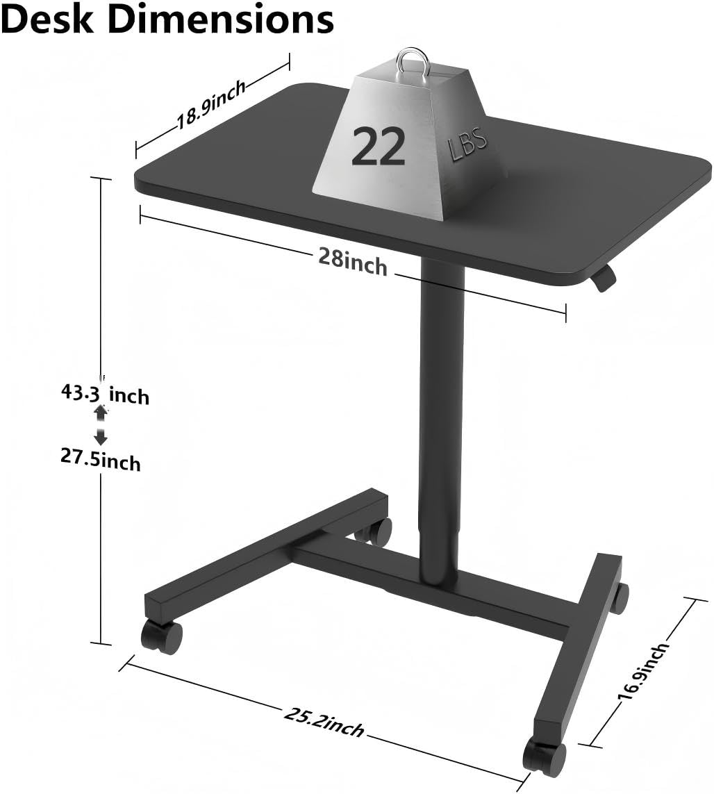MPETAPT 28-Inch Mobile Standing Desk, Adjustable Computer Desk, Portable Standing Desk with Lockable Wheels, Rolling Table for Home Office Classroom Hospital (Jet - Black)