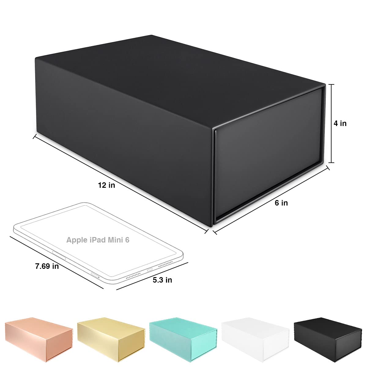 Gift Boxes Black with Magnetic Closure Lid 12" X 6" X 4" Gift Boxes for Presents,Luxury for Gift Packaging, Bridesmaid Gifts Box,Birthday Gift Box,Christmas Gift Box(5PCS)