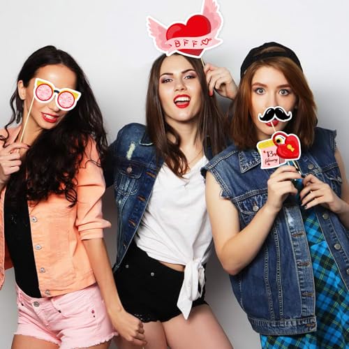 JXYCBZYing Red and Gold Galentine's Day Photo Booth Props - Pack of 24 | Galentines Day Props for Photography, Lovers Self...